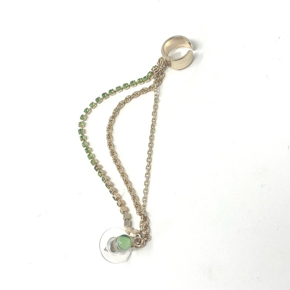 New Free People Party Party Ear Cuff Gold Peridot Green - Picture 4 of 5